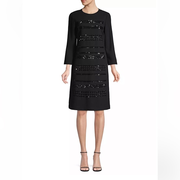 Lafayette 148 New York Giovanetta Embellished Dress Womens SZ XS Black‎ Wool NEW